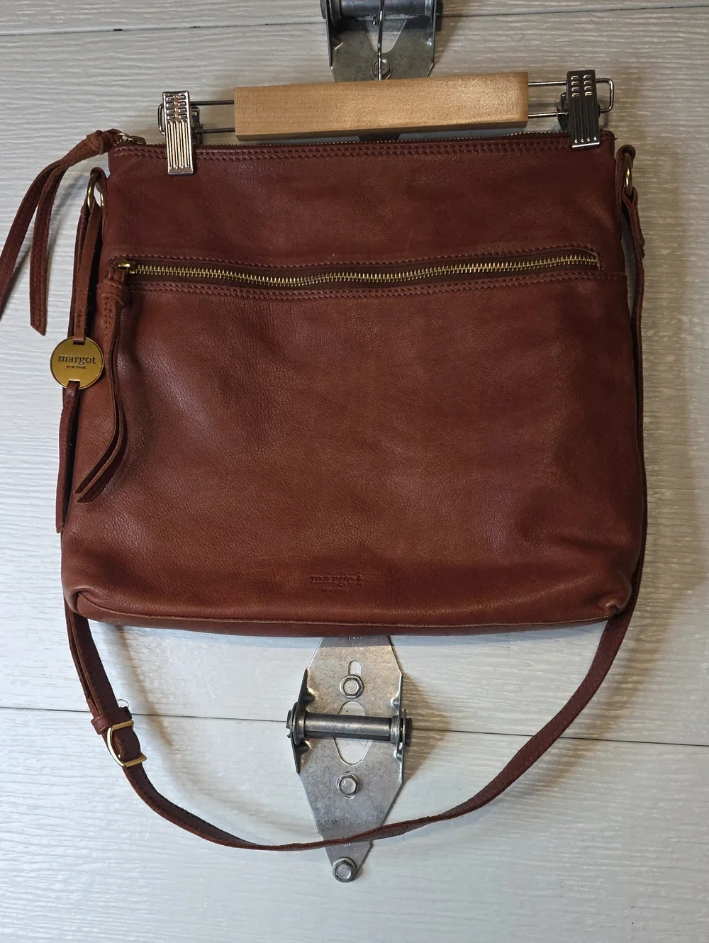 Margot New York Genuine Leather Crossbody Bag in Rustic Tan with Front Zip
